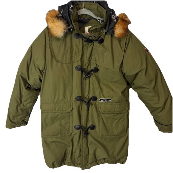 Vintage Triple F.A.T. Goose Puffer Coat Parka Jacket Sz 16/18 XL Fur Lined Hood - Picture 1 of 13